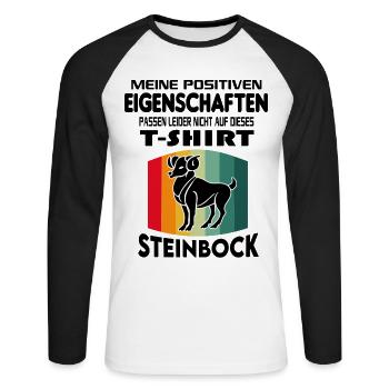 Geburtstag Sternzeichen Retro Steinbock - Unisex Baseballshirt langarm - Weiß/Schwarz - Vorne - Nik (191cm)