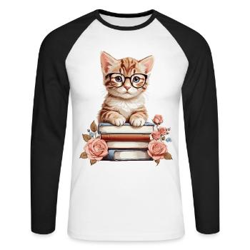 Clever Baby Cat - Unisex Long Sleeve Baseball T-Shirt - white/black - Front - Nik (191cm)