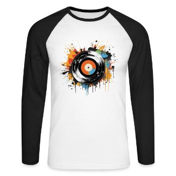 Vinyl Schallplatte Platte LP Plattenspieler Retro - Unisex Baseballshirt langarm - Weiß/Schwarz - Vorne - Nik (191cm)