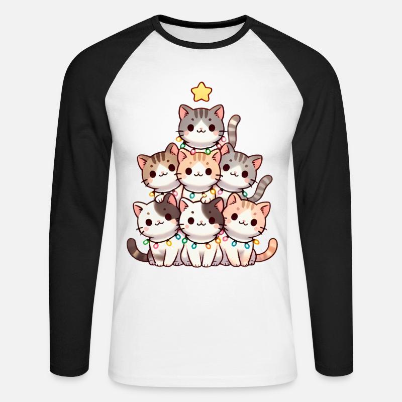 Weihnachtskratzbaum mit Lichtern - Unisex Baseballshirt langarm - Weiß/Schwarz