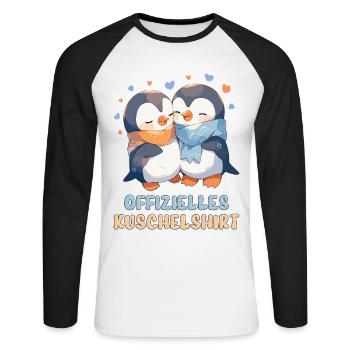 Chemise Câline Officielle Pingouins Amour Coeur Doux - T-shirt baseball manches longues Homme - blanc/noir - Devant - Nik (191cm)