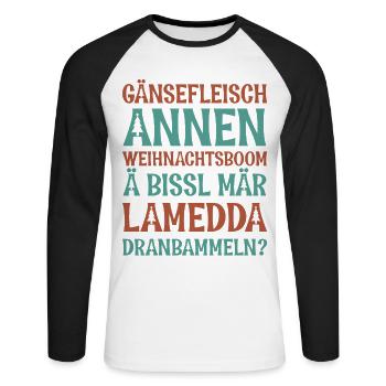 Weihnachtbaum & Lametta (Sächsisch-Edition) - Unisex Baseballshirt langarm - Weiß/Schwarz - Vorne - Nik (191cm)