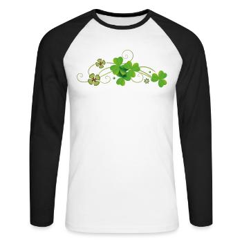 St Patricks Day. Shamrocks réalistes. - T-shirt baseball manches longues Homme - blanc/noir - Devant - Nik (191cm)