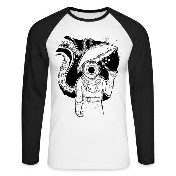 Fonds marins dessin sketchy old school - T-shirt baseball manches longues Homme - blanc/noir - Devant - Nik (191cm)