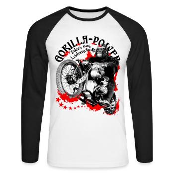 Gorilla Biker- Biker aus Leidenschaft - Unisex Baseballshirt langarm - Weiß/Schwarz - Vorne - Nik (191cm)