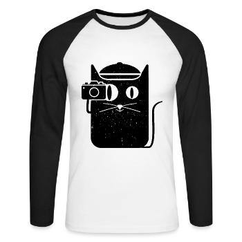 Cat with camera loves photography - Unisex Long Sleeve Baseball T-Shirt - white/black - Front - Nik (191cm)