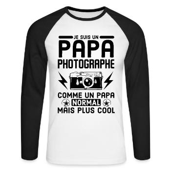 Papa photographe 1 - T-shirt baseball manches longues Homme - blanc/noir - Devant - Nik (191cm)