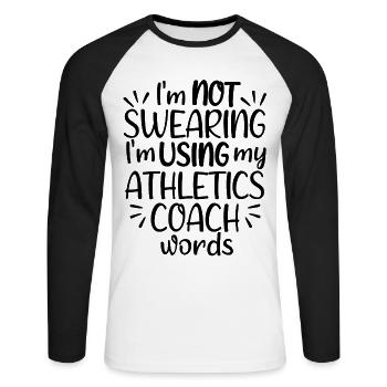 Ich schwöre nicht, dass ich mein Wort als Leichtathletiktrainer verwende - Unisex Baseballshirt langarm - Weiß/Schwarz - Vorne - Nik (191cm)