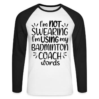 Je ne jure pas que j’utilise mon mot d’entraîneur de badminton - T-shirt baseball manches longues Homme - blanc/noir - Devant - Nik (191cm)