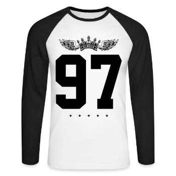 97 Number crown - Unisex Long Sleeve Baseball T-Shirt - white/black - Front - Nik (191cm)