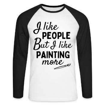 J’aime les gens MAIS j’aime plus peindre - T-shirt baseball manches longues Homme - blanc/noir - Devant - Nik (191cm)