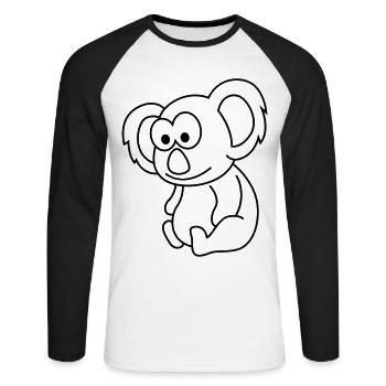 Koala Comic Tier - Unisex Baseballshirt langarm - Weiß/Schwarz - Vorne - Nik (191cm)