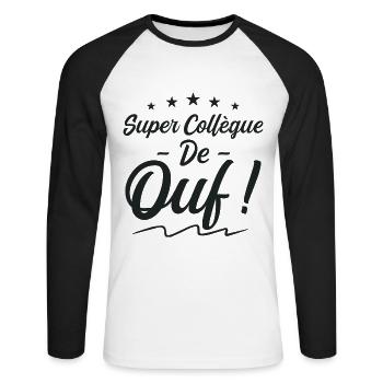 Super Collègue De Ouf | Collègue travail ! - T-shirt baseball manches longues Homme - blanc/noir - Devant - Nik (191cm)