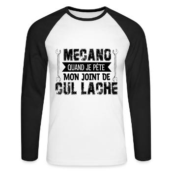 Mécano Quand Je Péte Mon Joint De Cul Lache ! - T-shirt baseball manches longues Homme - blanc/noir - Devant - Nik (191cm)