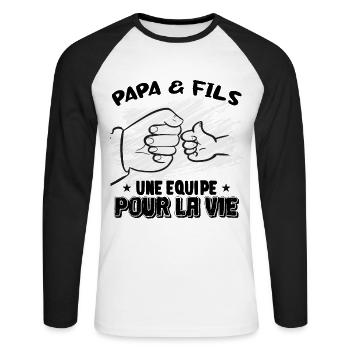 Père Et Fils Une Équipe Pour La Vie - T-shirt baseball manches longues Homme - blanc/noir - Devant - Nik (191cm)