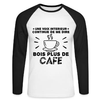 une voix intérieur continuer de me dire | Café - T-shirt baseball manches longues Homme - blanc/noir - Devant - Nik (191cm)