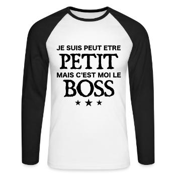 je suis peut-être petite mais c est moi le Boss - T-shirt baseball manches longues Homme - blanc/noir - Devant - Nik (191cm)
