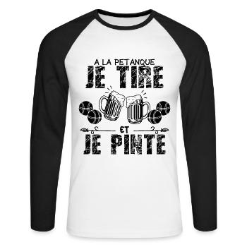 A La Petanque Je Tire Et Je Pinte Bière !! - T-shirt baseball manches longues Homme - blanc/noir - Devant - Nik (191cm)