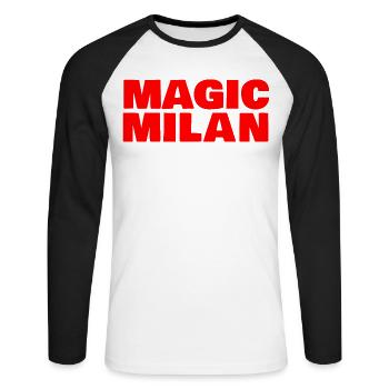 Magic Milan Logo Rot - Unisex Baseballshirt langarm - Weiß/Schwarz - Vorne - Nik (191cm)