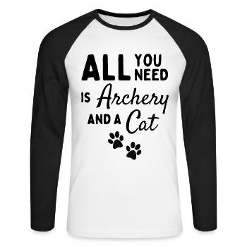 All you need is archery and a cat - Unisex Long Sleeve Baseball T-Shirt - white/black - Front - Nik (191cm)