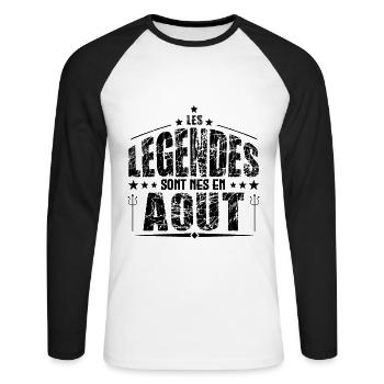 Aout | les Légendes sont nés en Aout Anniversaire - T-shirt baseball manches longues Homme - blanc/noir - Devant - Nik (191cm)