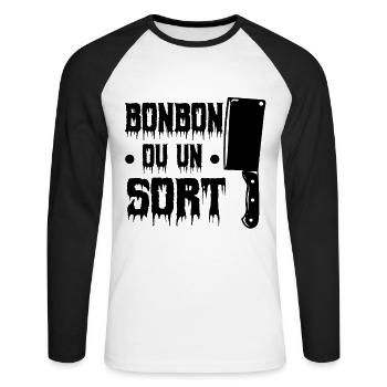 Des bonbons ou un sort - T-shirt baseball manches longues Homme - blanc/noir - Devant - Nik (191cm)