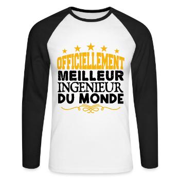 Ingénieur | le Meilleur Ingénieur cadeau Ingénieur - T-shirt baseball manches longues Homme - blanc/noir - Devant - Nik (191cm)