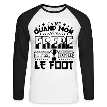 Le Foot | Mon Frère et Le football - T-shirt baseball manches longues Homme - blanc/noir - Devant - Nik (191cm)