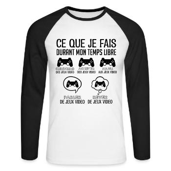 Gamer | Cadeau Gaming Manette game - T-shirt baseball manches longues Homme - blanc/noir - Devant - Nik (191cm)
