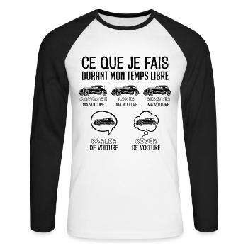 Voiture cadeau pour fan de voiture | Voiture vinta - T-shirt baseball manches longues Homme - blanc/noir - Devant - Nik (191cm)