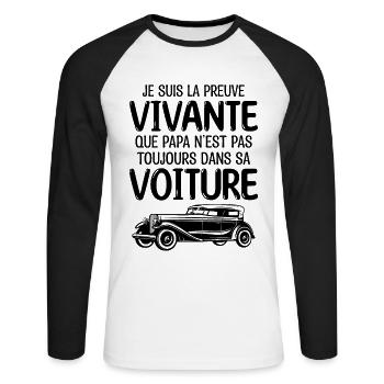 Je suis la preuve que papa t-shirt voiture - T-shirt baseball manches longues Homme - blanc/noir - Devant - Nik (191cm)