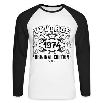 1974 | Vintage Aged Original 1974 birthday gift - T-shirt baseball manches longues Homme - blanc/noir - Devant - Nik (191cm)
