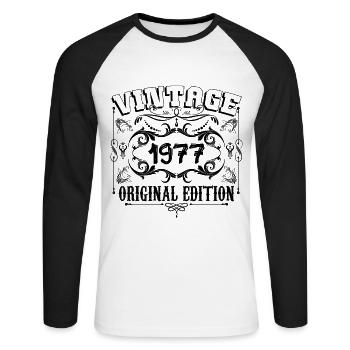 1977 | Vintage Aged Original 1977 birthday gift - T-shirt baseball manches longues Homme - blanc/noir - Devant - Nik (191cm)