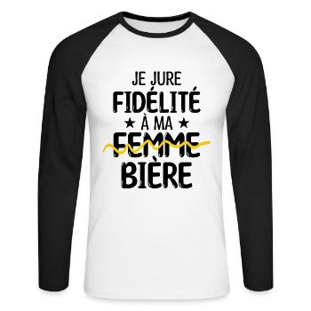accro à la bière | cadeau pour un accro bières - T-shirt baseball manches longues Homme - blanc/noir - Devant - Nik (191cm)