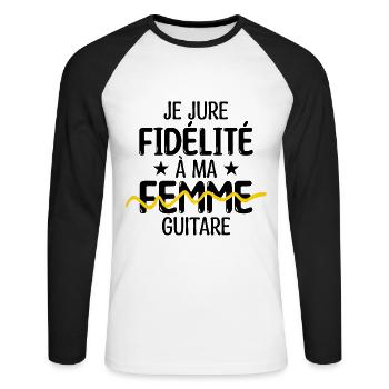 Guitar fan | Guitariste cadeau femme - T-shirt baseball manches longues Homme - blanc/noir - Devant - Nik (191cm)