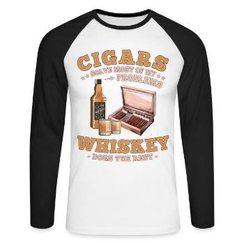 Funny Cigar Sayings for Whiskey and Cigars Lovers - Unisex Long Sleeve Baseball T-Shirt - white/black - Front - Nik (191cm)