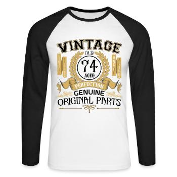 Vintage 74 ans - cadeau d’anniversaire 74 ans - T-shirt baseball manches longues Homme - blanc/noir - Devant - Nik (191cm)