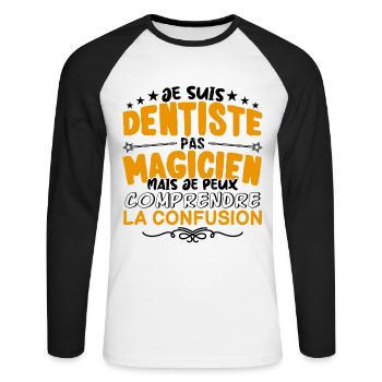 Dentiste pas Magicien | le Meilleur Dentiste cade - T-shirt baseball manches longues Homme - blanc/noir - Devant - Nik (191cm)