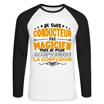 Conducteur pas Magicien | le Meilleur Conducteur - T-shirt baseball manches longues Homme - blanc/noir - Devant - Nik (191cm)