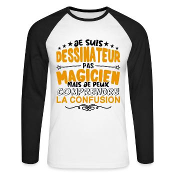 Dessinateur pas Magicien | le Meilleur Dessinateu - T-shirt baseball manches longues Homme - blanc/noir - Devant - Nik (191cm)