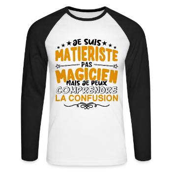 Matieriste pas Magicien | le Meilleur Matieriste - T-shirt baseball manches longues Homme - blanc/noir - Devant - Nik (191cm)