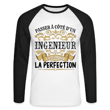 Ingénieur | le Meilleur cadeau Ingénieur - T-shirt baseball manches longues Homme - blanc/noir - Devant - Nik (191cm)