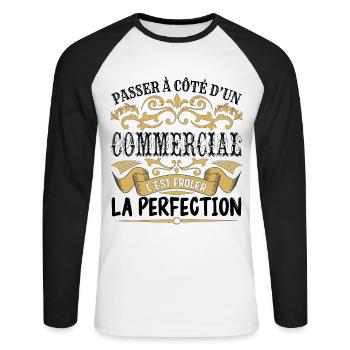 Commercial | le Meilleur cadeau Commercial - T-shirt baseball manches longues Homme - blanc/noir - Devant - Nik (191cm)