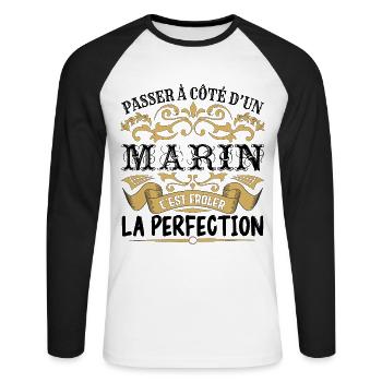 Marin | le Meilleur cadeau Marin - T-shirt baseball manches longues Homme - blanc/noir - Devant - Nik (191cm)