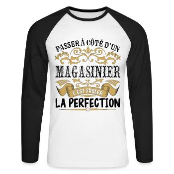 Magasinier | le Meilleur cadeau Magasinier - T-shirt baseball manches longues Homme - blanc/noir - Devant - Nik (191cm)