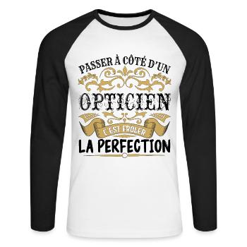 Opticien | le Meilleur cadeau Opticien - T-shirt baseball manches longues Homme - blanc/noir - Devant - Nik (191cm)