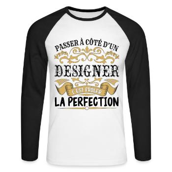 Designer | le Meilleur cadeau Designer - T-shirt baseball manches longues Homme - blanc/noir - Devant - Nik (191cm)