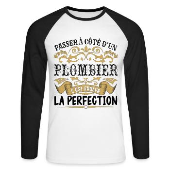 Plombier | le Meilleur cadeau Plombier - T-shirt baseball manches longues Homme - blanc/noir - Devant - Nik (191cm)