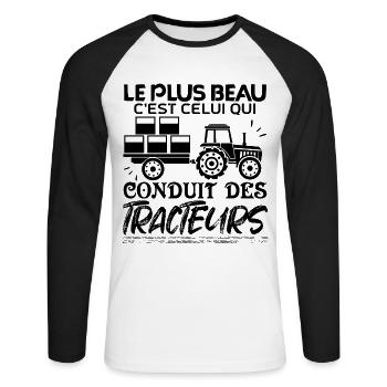Tracteur Fan de tracteur J'aime les tracteurs - T-shirt baseball manches longues Homme - blanc/noir - Devant - Nik (191cm)