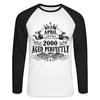 2000 | april Aged Perfectly 2000 Geburtstagsgeschenk - Unisex Baseballshirt langarm - Weiß/Schwarz - Vorne - Nik (191cm)